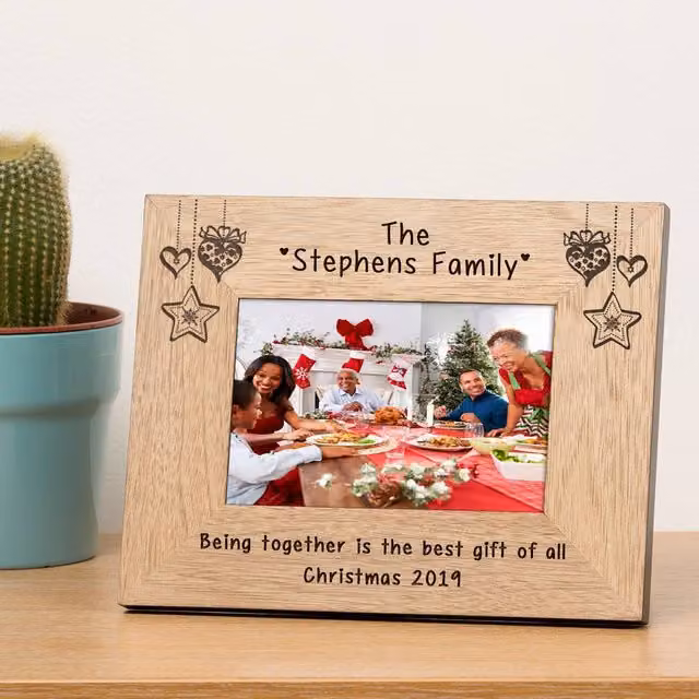 Uniqueful Personalised Festive Family Name Christmas Wood Picture Frame, Brown, W/H: 10 x 15 cm