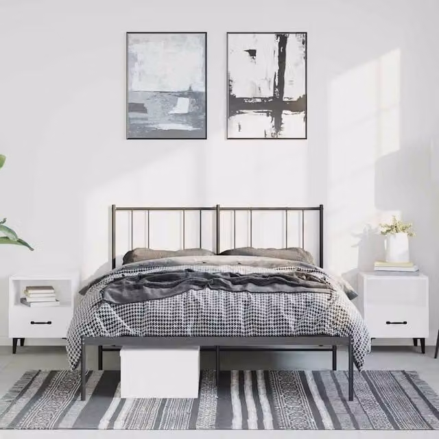Berkfield Home Metal Bed Frame with Headboard in Black W/D/H: 135 x 190 x 90 cm – 1