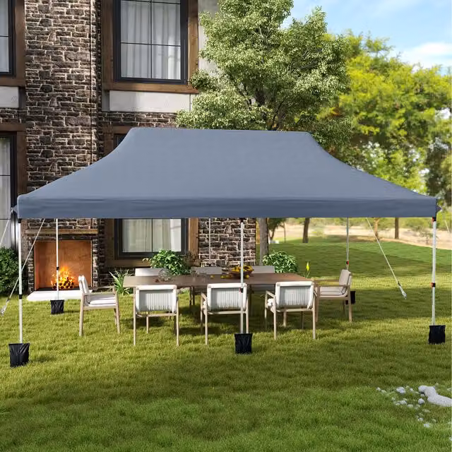 Costway Foldable Pop Up Canopy Gazebo Tent in Grey, W/D/H: 300 x 300 x 300 cm