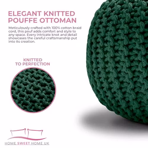 Home Sweet Home UK Handmade Large Round Knitted Cotton Pouffe Footstool Ottoman in Green – 6