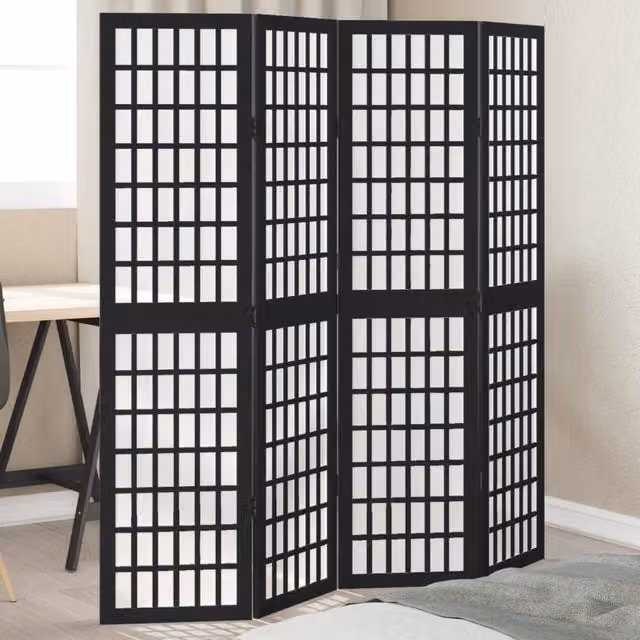 Berkfield Home 4-Panel Room Divider in Black Solid Paulownia Wood