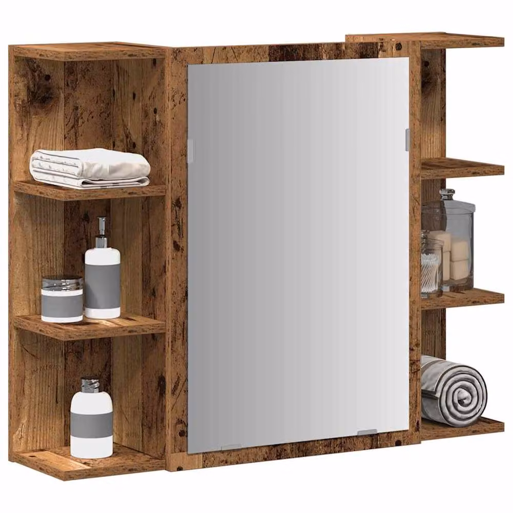 Berkfield Home Modern Bathroom Mirror Cabinet in Brown Old Wood, W/D/H: 80 x 20.5 x 64 cm – 2