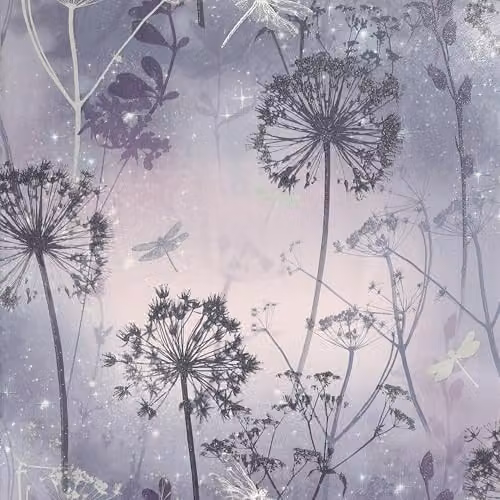 Arthouse Purple Damselfly Botanical Wallpaper with Glitter Details
