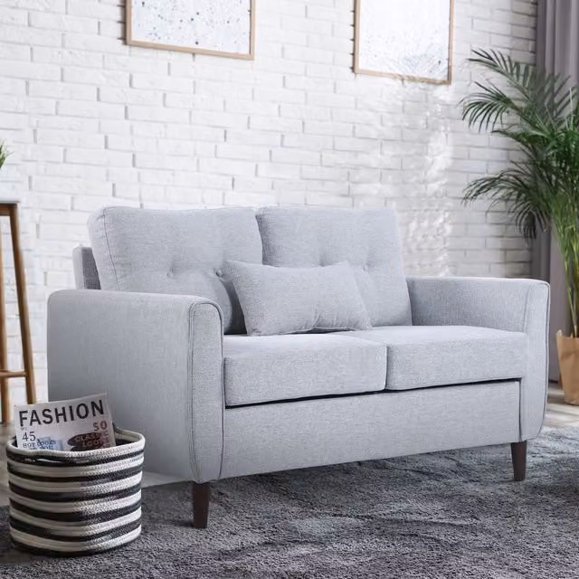HOMCOM Modern Grey Upholstered Double Sofa with Spring Core and Solid Wood Frame – 1