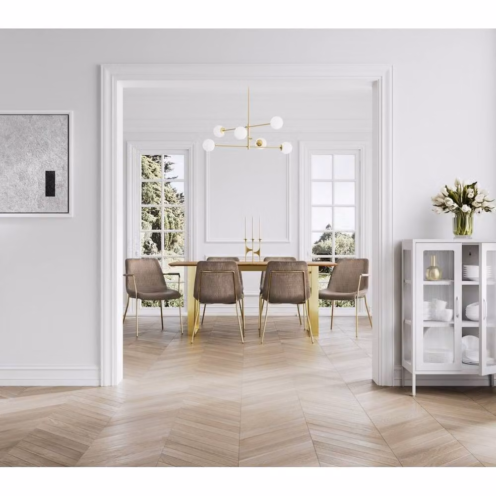 Lemon Pavilion Furniture Carlo Arms Dining Chair Pair in Taupe Velvet with Gold Metal Legs – 3