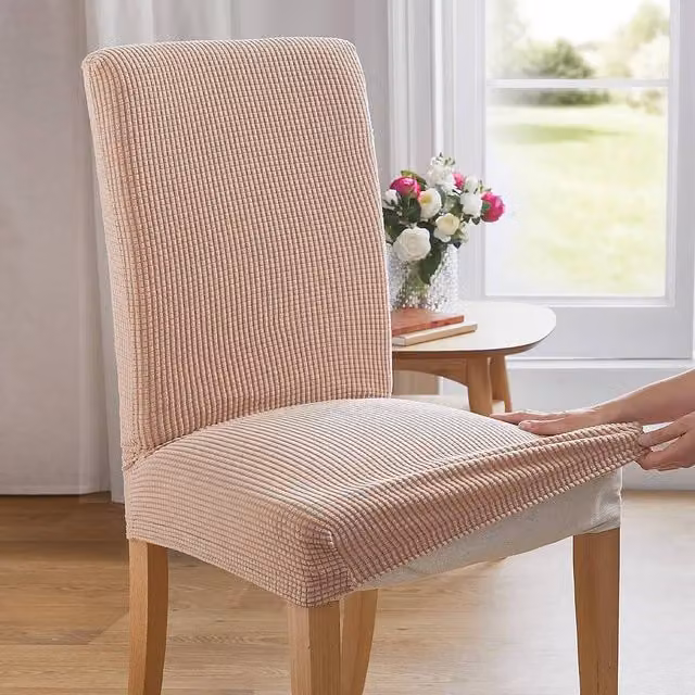 Casa Bonita Stretch Spandex Waffle Dining Chair Covers in Light Beige