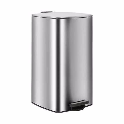 Harbour Housewares 30L Square Stainless Steel Kitchen Pedal Bin in Silver with Soft-Close Lid and Removable Inner Bucket
