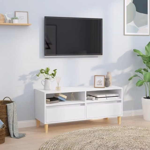 Berkfield Home Classic TV Cabinet in White, W/D/H: 100 x 34.5 x 44.5 cm