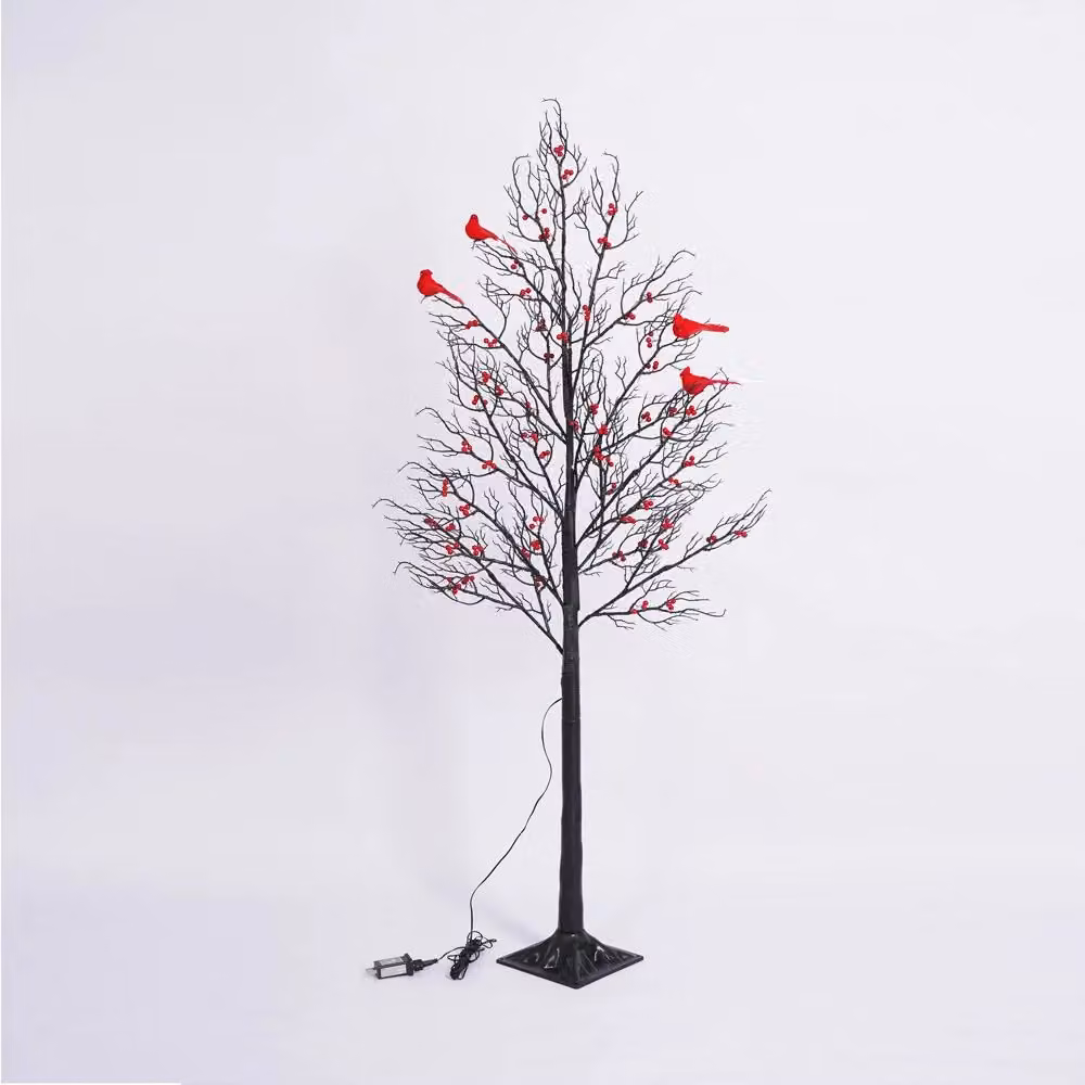 Smartbies Pre Lit LED Twig Birch Christmas Tree Lamp with Red Birds in Black, H 150 cm x W 15 cm x D 15 cm – 3