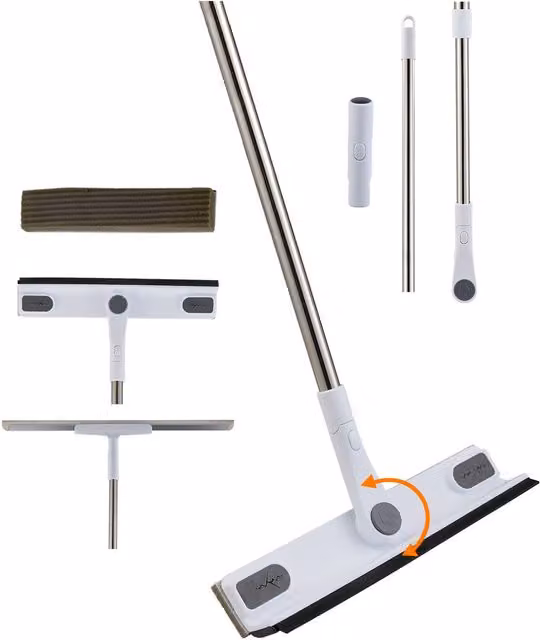Living and Home Window Squeegee Cleaning Tool Set with 3 Swappable Heads and Height Adjustable Telescopic Handle in White – 1