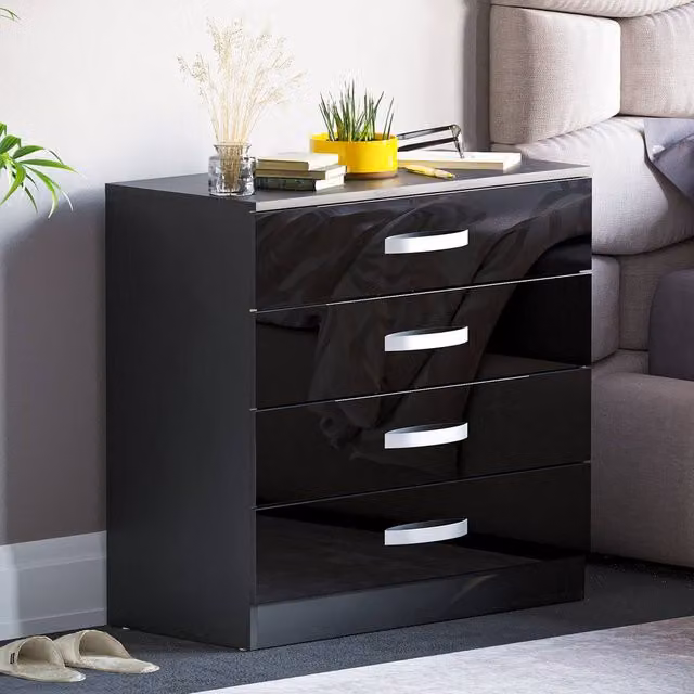 HD Designs Hulio 4 Drawer Chest of Drawers in Black Glossy Metal