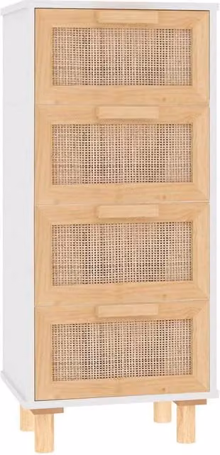 Berkfield Home White Sideboard in Solid Pine and Natural Rattan, W/D/H: 40 x 30 x 90 cm – 1