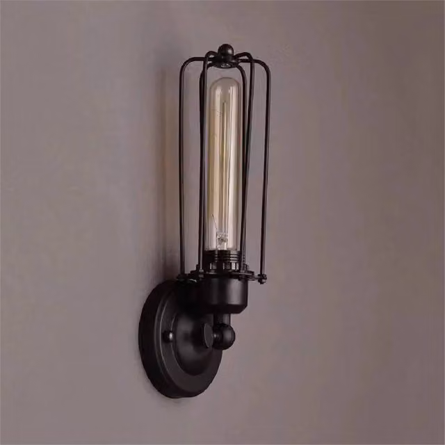 SPETLEK Modern Black Industrial Metal Cage Wall Light with Adjustable E27 Fitting – 1