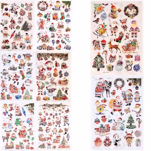 Shatchi 3D Christmas Window Stickers with Multicolour Snowflakes and Animals, 8 Assorted Sheets