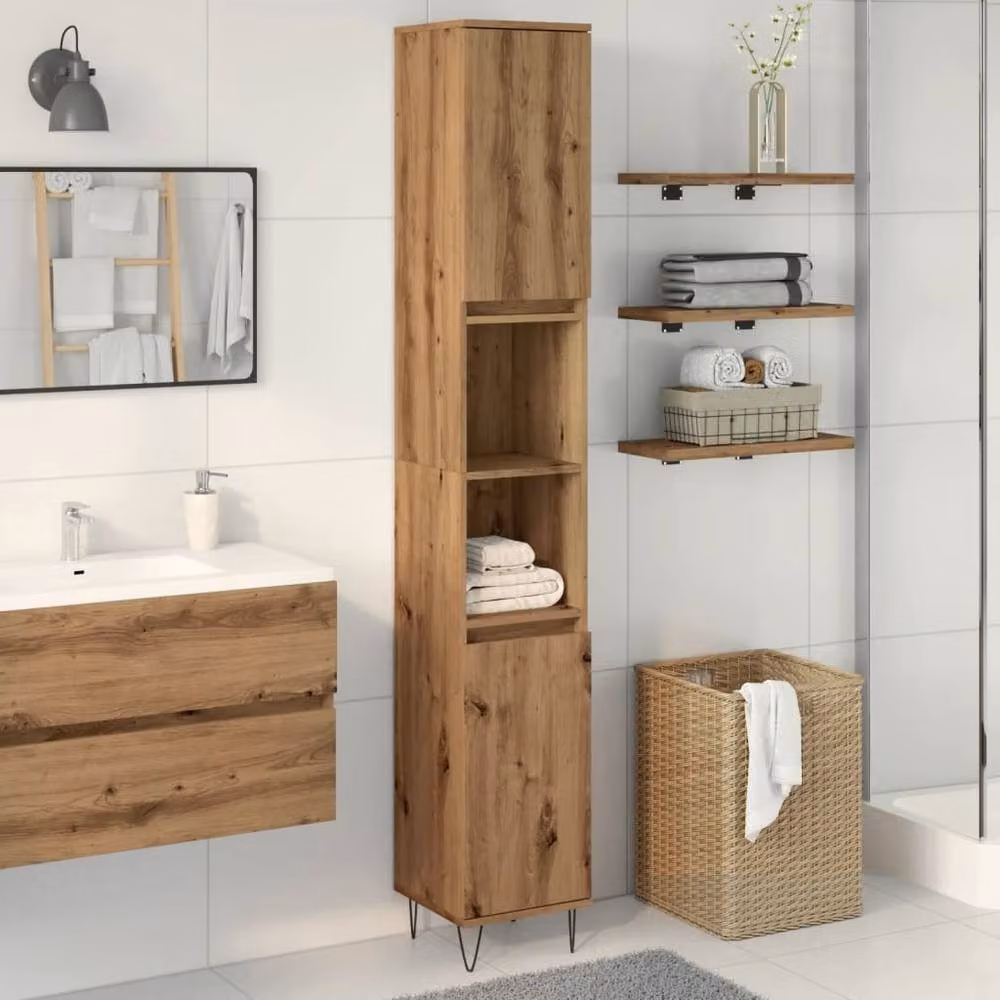 Berkfield Home Artisan Oak Bathroom Cabinet in Brown, W/D/H: 30 x 30 x 190 cm – 3