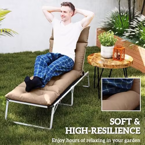 Outsunny Beige Sun Lounger Cushion with Water-Repellent and UV-Resistant Polyester Fabric, W/D/H: 190 x 56 x 10 cm – 4