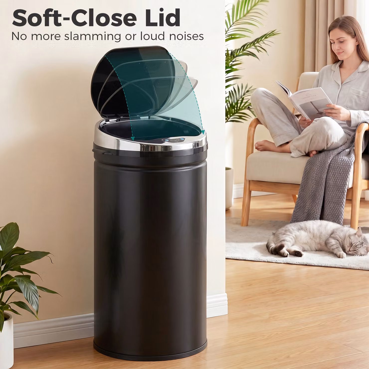 HOMCOM 42L Automatic Motion Sensor Rubbish Bin in Black Stainless Steel – 4