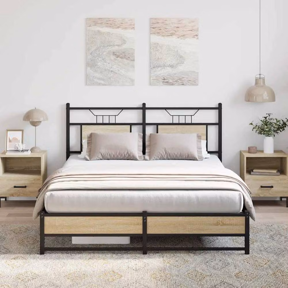 Berkfield Home Sonoma Oak Decorative Bed Frame in Brown, W/D/H: 190 x 142.5 x 91.5 cm – 3