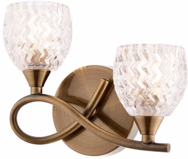 Netlighting Boyer 2 Light Indoor Wall Light in Antique Brass and Gold with Transparent Glass and G9 Base