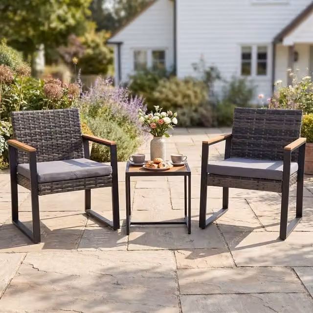 Costway 3-Piece Grey PE Wicker Patio Conversation Set with Cushions and Side Table – 1