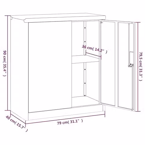 vidaXL Anthracite Metal File Cabinet with Hinged Doors and Lock, W/D/H: 40 x 40 x 90 cm – 3