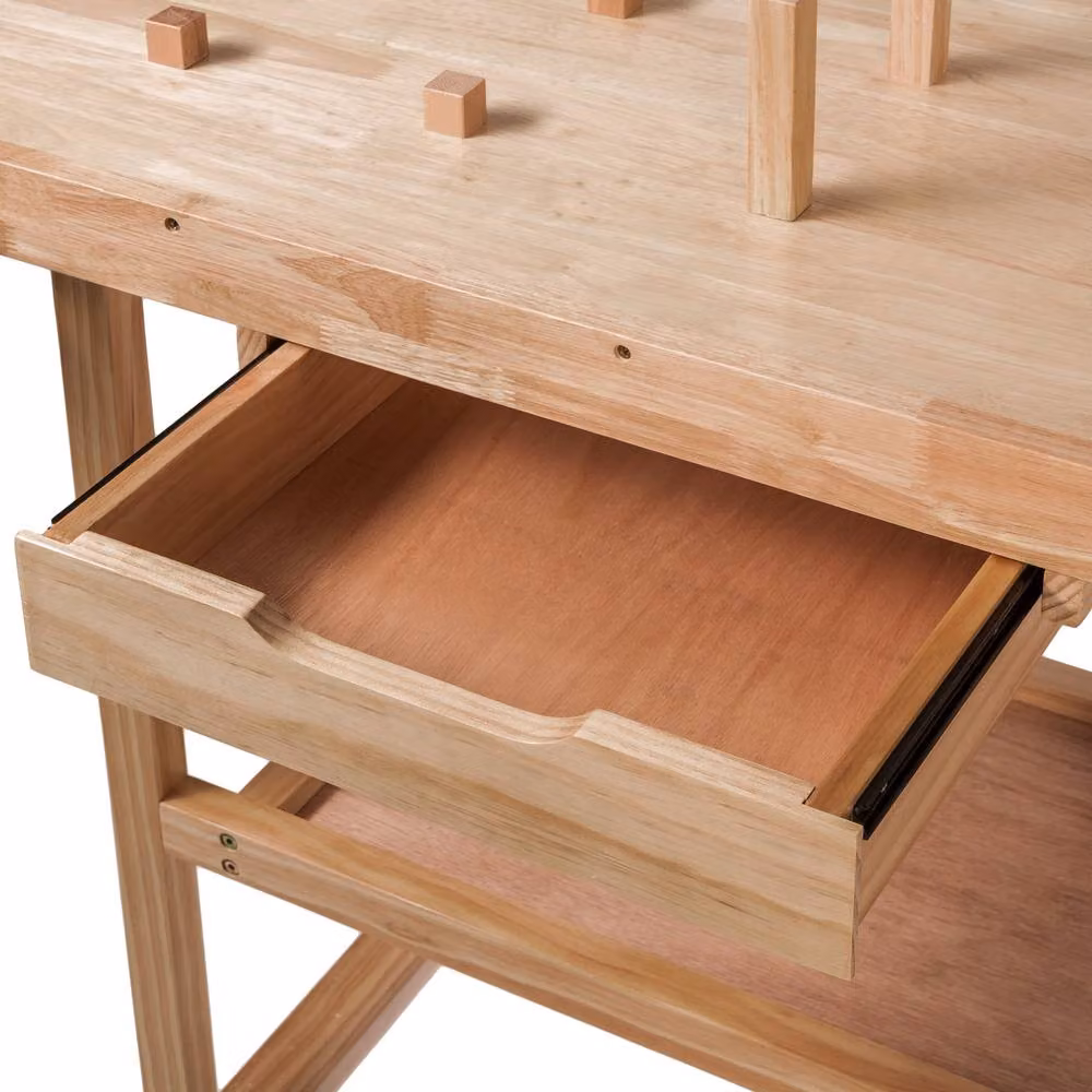 tectake Woodworking Bench with 2 Vices, Drawer and Shelf, Brown – 3