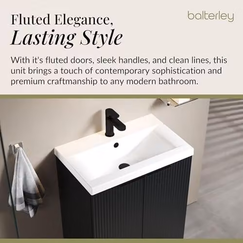 Balterley Floor Standing Bathroom Vanity Unit with Basin and Fluted Front Doors in Dark Grey, W: 61.0 cm, D: 39.0 cm, H: 85.0 cm – 4
