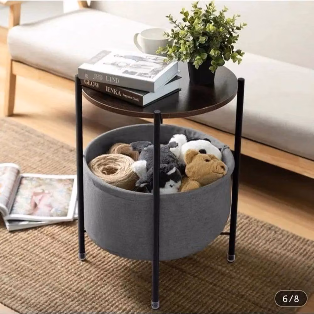 KORVIXA Round Vintage Brown Multi-Functional Coffee Table with Storage Bag – 4