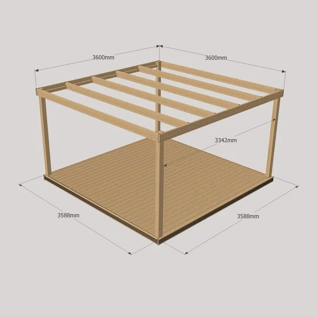 Rutland County Garden Furniture Wood Box Pergola and Decking Kit in Brown and Light Green, W: 360 cm, L: 360 cm – 3