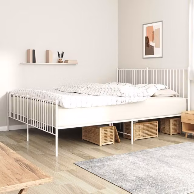 Berkfield Home Metal Bed Frame with Headboard and Footboard, White, 200 x 200 cm
