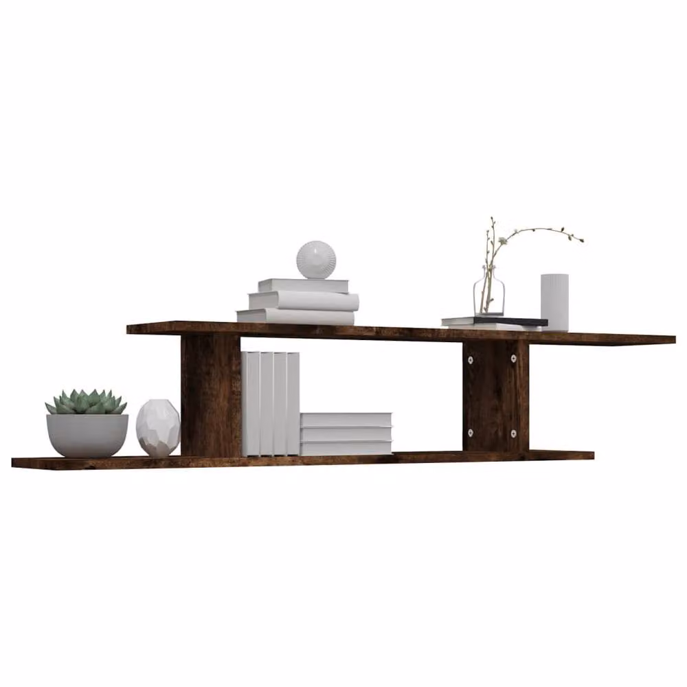 Berkfield Home Wall-Mounted TV Shelf in Smoked Oak Brown, W/D/H: 125 x 23 x 18 cm – 3