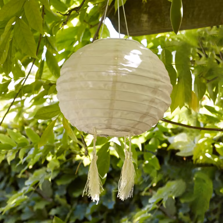 Lights4fun Cream Chinese Hanging Garden Solar Lantern with Tassels, 20cm