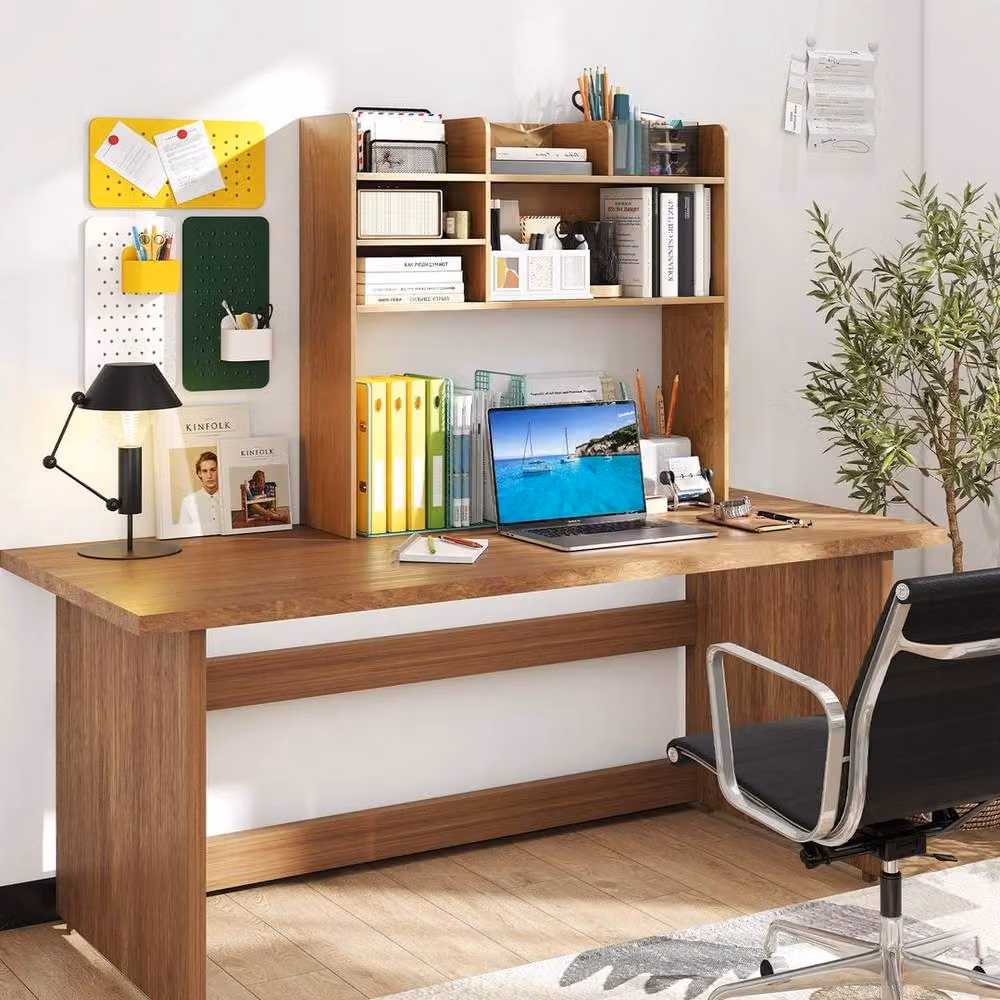 Kelvenix Wooden Desktop Organizer with 6 Adjustable Shelves in Natural Brown – 4