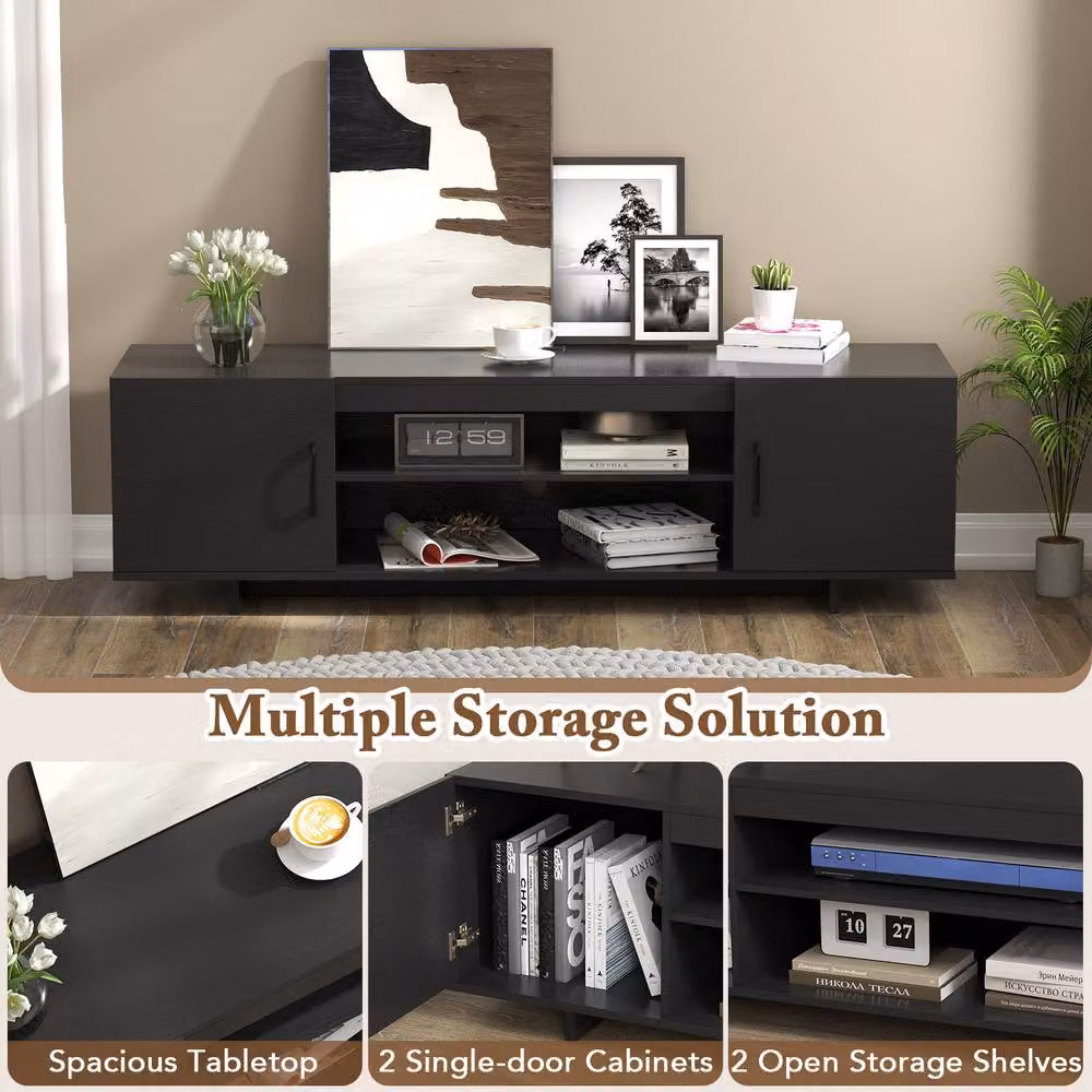 Costway Black Rustic TV Stand and Entertainment Centre for TVs up to 70 Inches with Power Outlet – 4