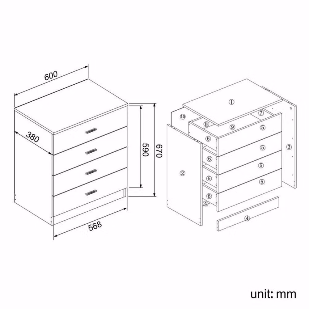 FORGEVIO Modern Black Glossy Chest of 4 Drawers Bedroom Storage Cabinet W/D/H: 67 x 60 x 38 cm – 2