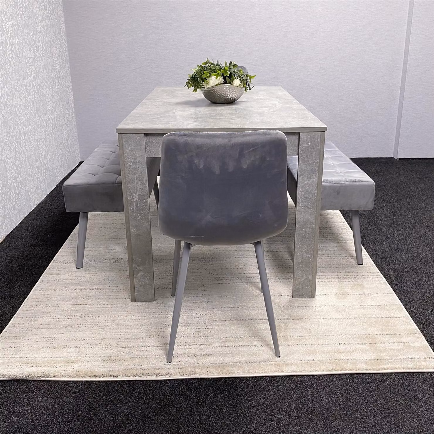 KOSY KOALA Grey Modern Dining Table Set with 2 Chairs and 1 Bench, W/D/H: 140 x 80 x 75 cm – 5