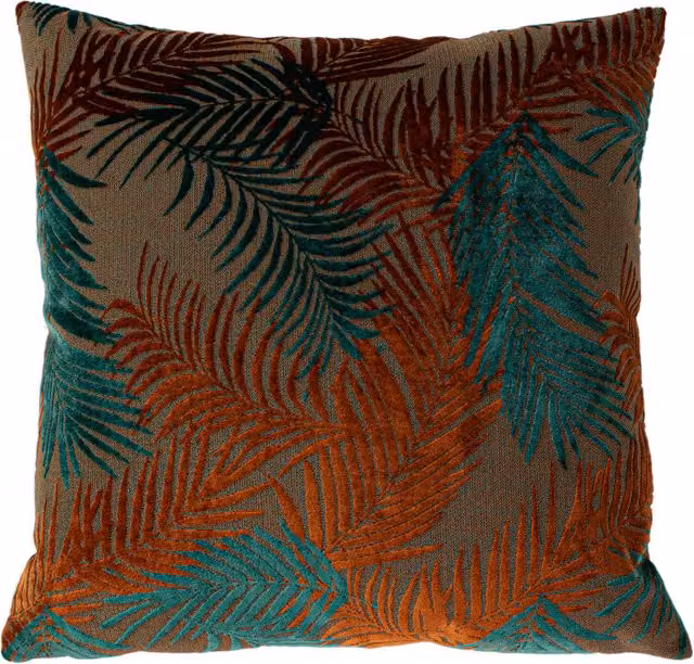 Make it a Home Palm Grove Velvet Jacquard Floral Cushion in Teal, Rust and Multicolour Polyester