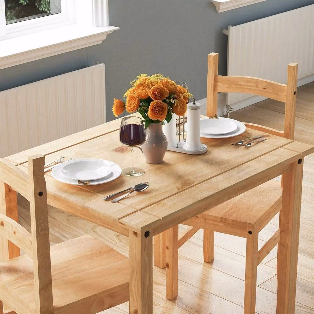 FORGEVIO 3 Piece Modern Dining Set with Square Table and 2 Chairs in Natural Wood and Metal – 2