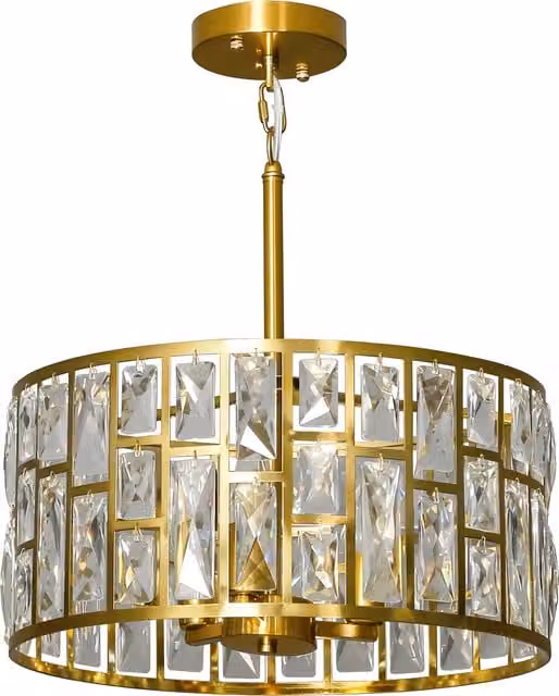 HOMCOM Gold-Tone Glass and Metal Rectangular Crystallite Chandelier, Height Adjustable – 1