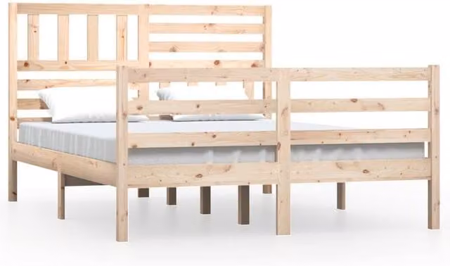 Berkfield Home Solid Wood Rustic Pine Bed Frame in Beige, W: 140 cm, L: 190 cm