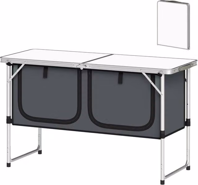 Outsunny Folding Portable Camping Cupboard with Storage in Silver