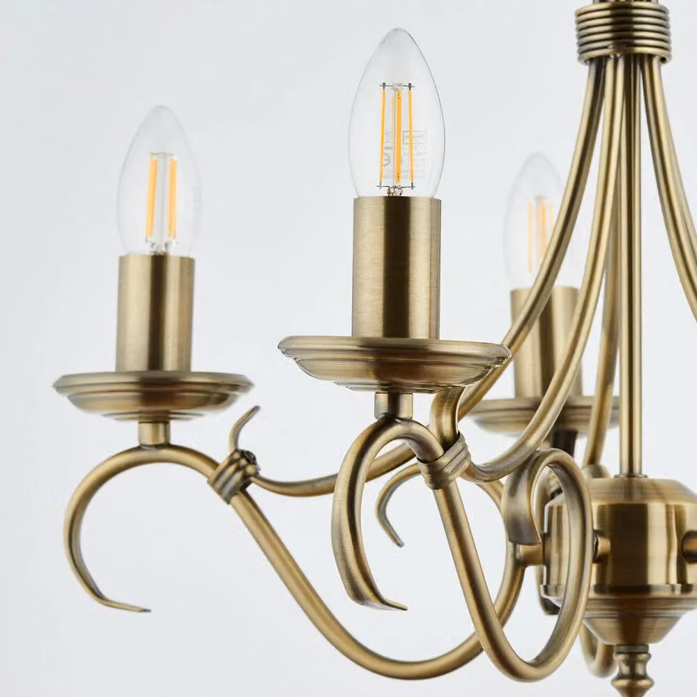 Loops Vintage 5-Shade Hanging Ceiling Pendant Light in Antique Brass – 2