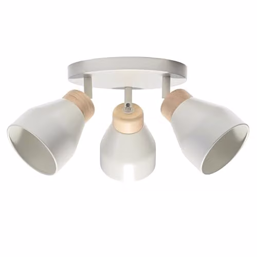 Happy Homewares Scandinavian Triple Adjustable LED Spot Ceiling Light in Grey with Wood Trims, W/D/H: 23 x 16 x 23 cm