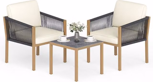 Costway 3 Piece Modern Metal Outdoor Table and Chairs Set in White