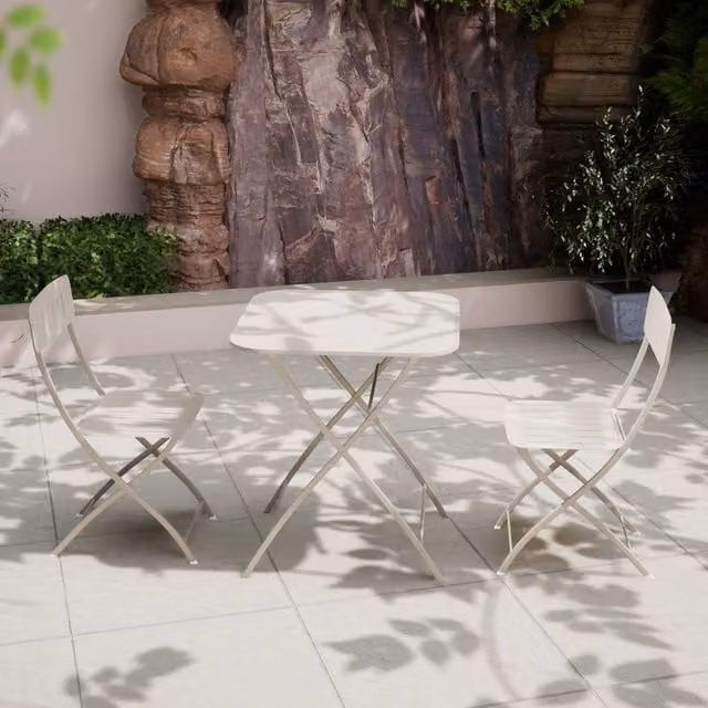 Royalcraft VENICE Bistro Square Table and 3 Chairs Set in Beige Matt Powder Coated Steel, W/D/H: 70 x 70 x 70 cm – 1