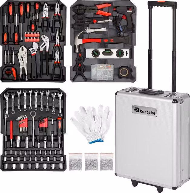 tectake 799 Piece Tool Box Trolley in Black and Silver