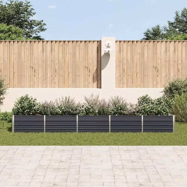 Berkfield Home Garden Galvanised Steel Raised Bed in Anthracite Black, W: 400 cm, D: 80 cm, H: 45 cm