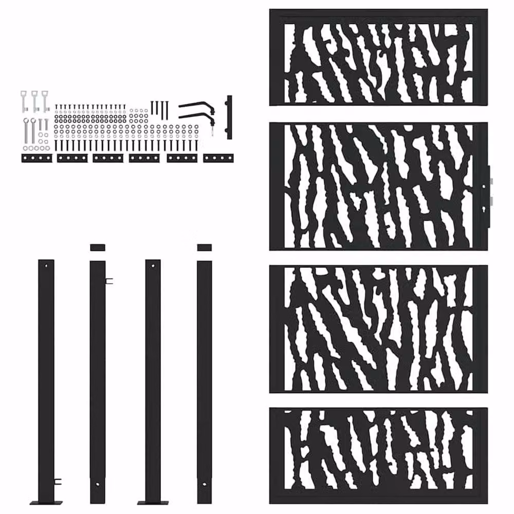 Berkfield Home Beautiful Garden Gate in Black Steel, W: 105 cm, H: 180 cm – 4