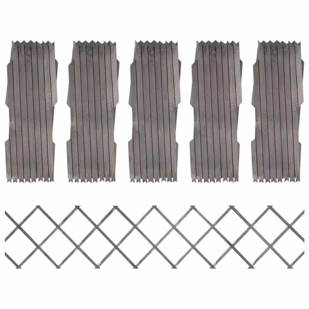 Berkfield Home Grey Solid Firwood Trellis Fences, 5 Pieces, H 180 cm x W 30 cm – 2