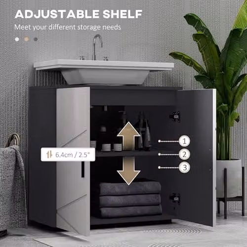 kleankin Under Sink Bathroom Cabinet with Soft Close Double Doors and Internal Shelf, Grey, W/D/H: 60 x 30 x 60 cm – 4